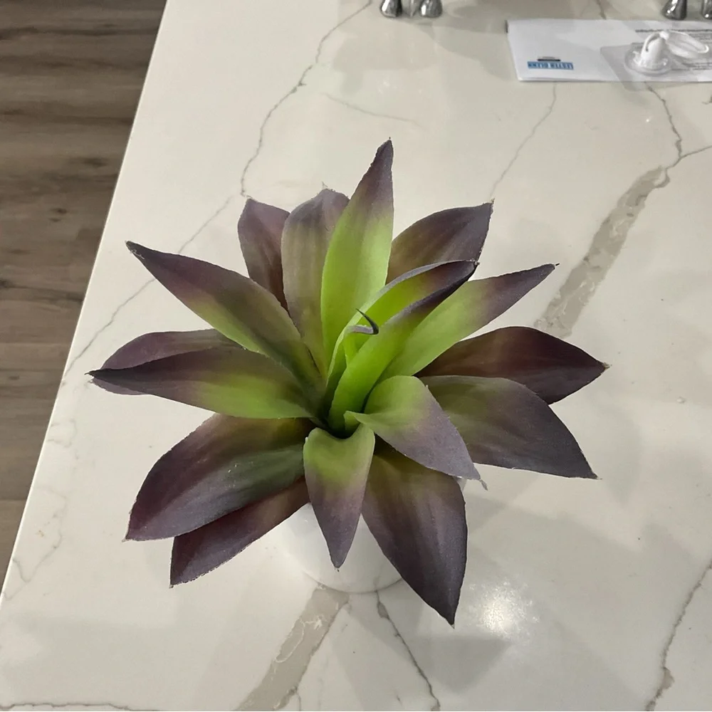Elegant White Planter with Green and Purple Faux Succulent